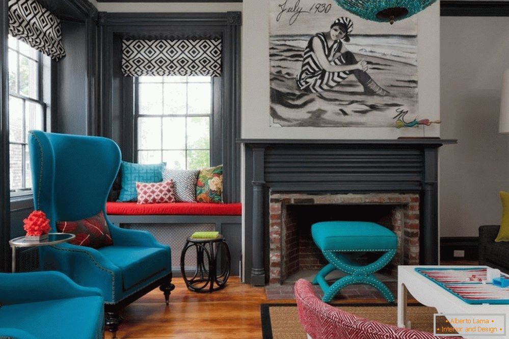 Bright colors in the interior in the style of eclecticism