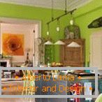 Kitchen with light green walls
