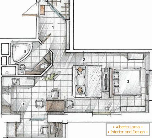 The layout of a small studio apartment