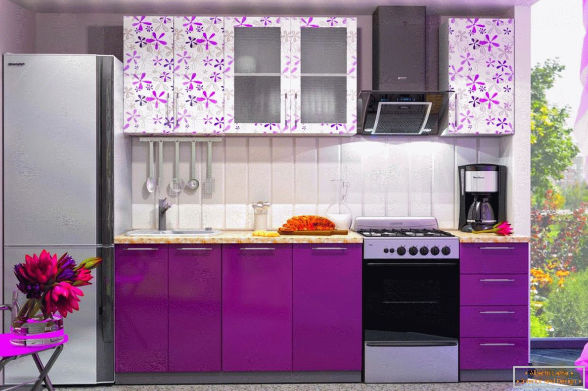 Purple kitchen in the style of a romantic