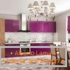 Design of white and purple kitchen
