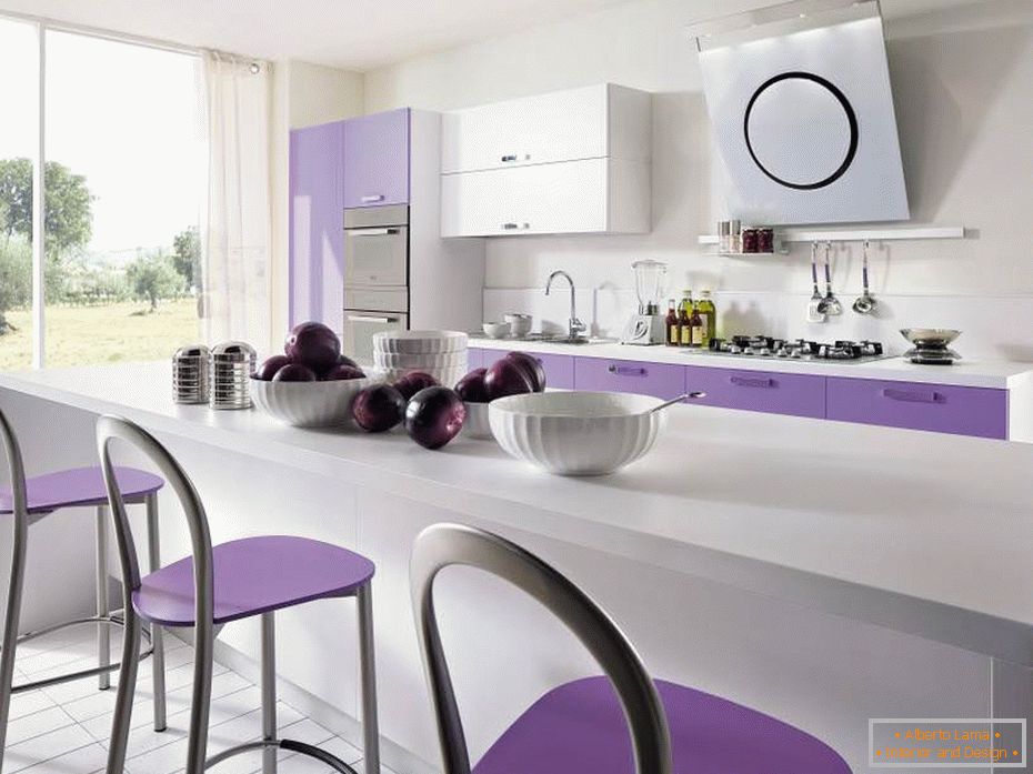White-violet kitchen-island