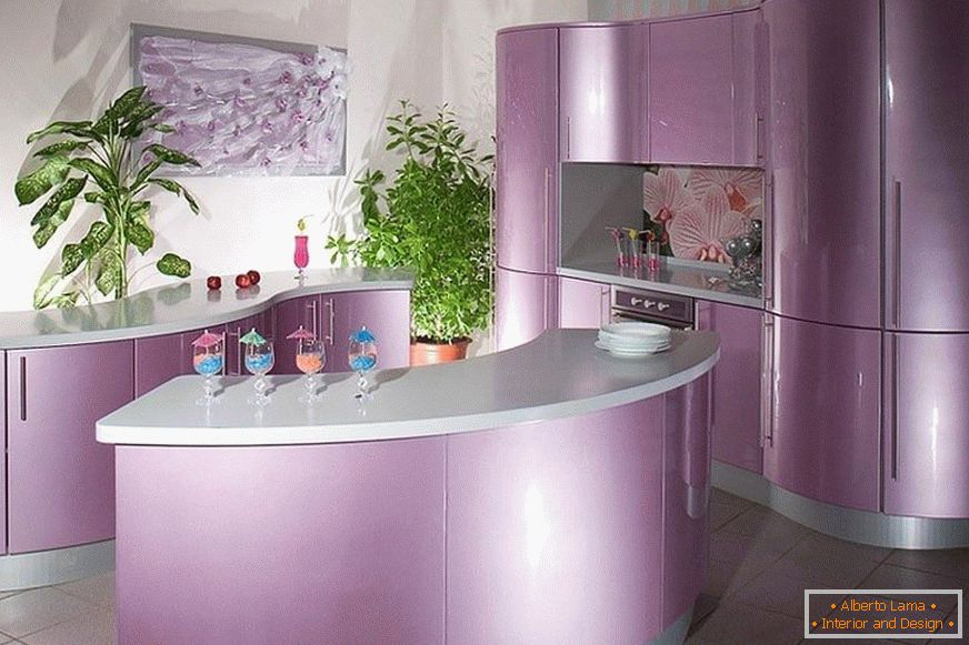 Unusual design of purple kitchen