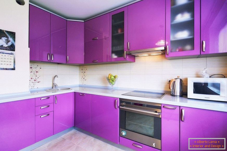 Corner violet kitchen design