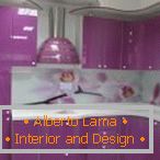 Purple kitchen with white table top