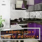 L-shaped purple kitchen