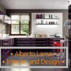 Design of a large gray-purple kitchen