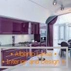 Design of a stylish gray-violet kitchen