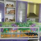 Unusual design of green and purple kitchen