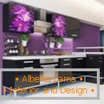 Lilac-black kitchen with floral decor