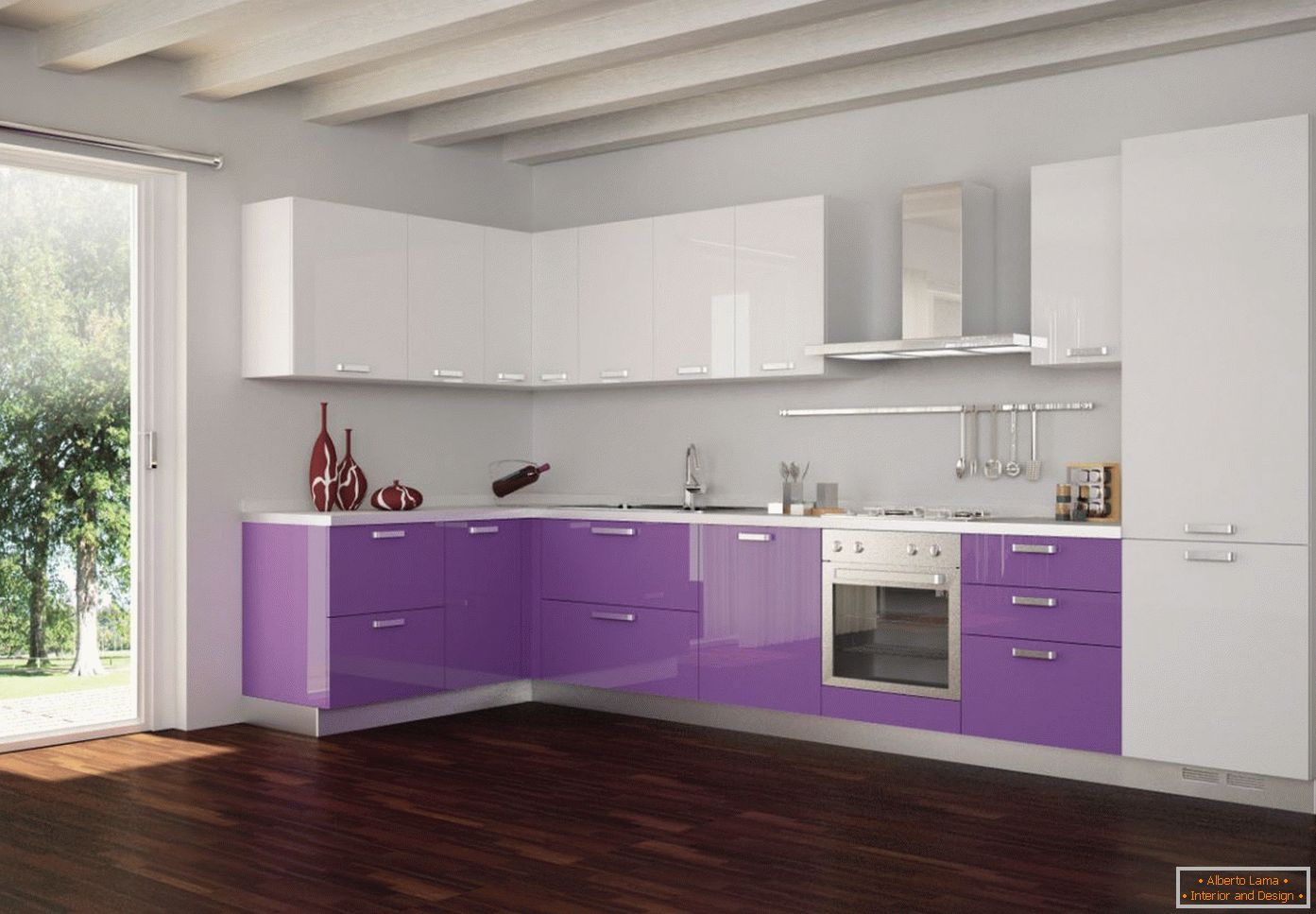 Purple and white in kitchen design