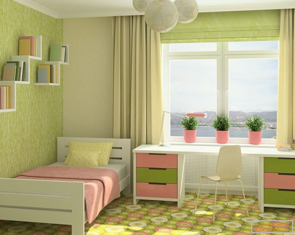 The combination of pink and pistachio in the children's room