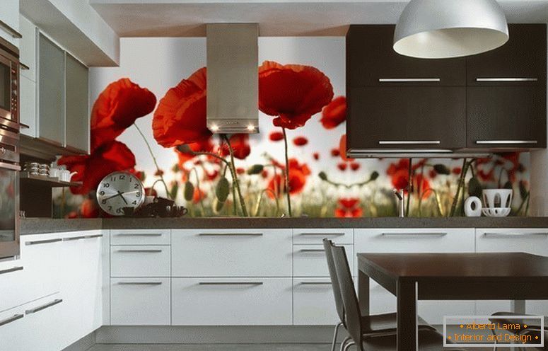 Kitchen in Art Nouveau style with photo wallpapers
