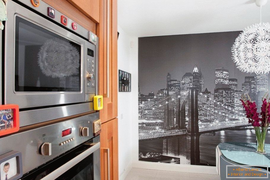 Photo wallpapers with city in the kitchen