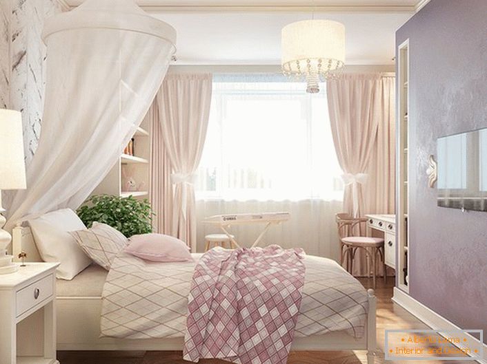 Room for a little princess. Baldahin made of white light, translucent fabric will make the child's sleep even more comfortable.