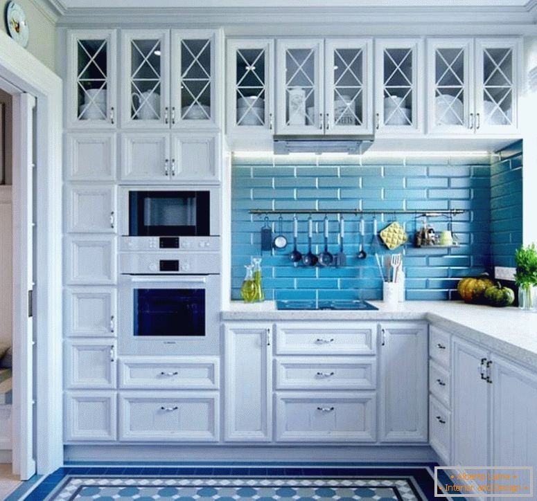 Kitchen with walls and blue floor
