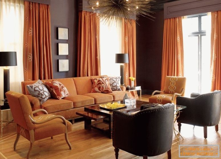Bright accents in the brown living room