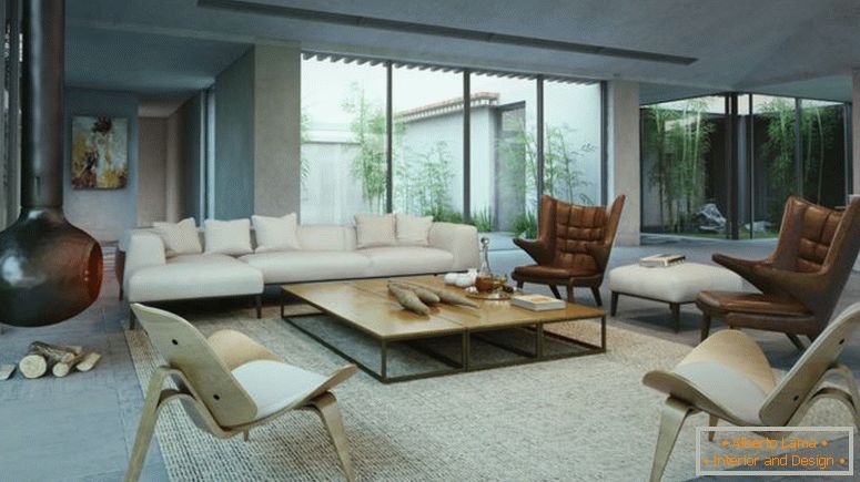 modern-style-sofa-with-wooden-coffee-table-also-brown-wing chair-also-fireplace