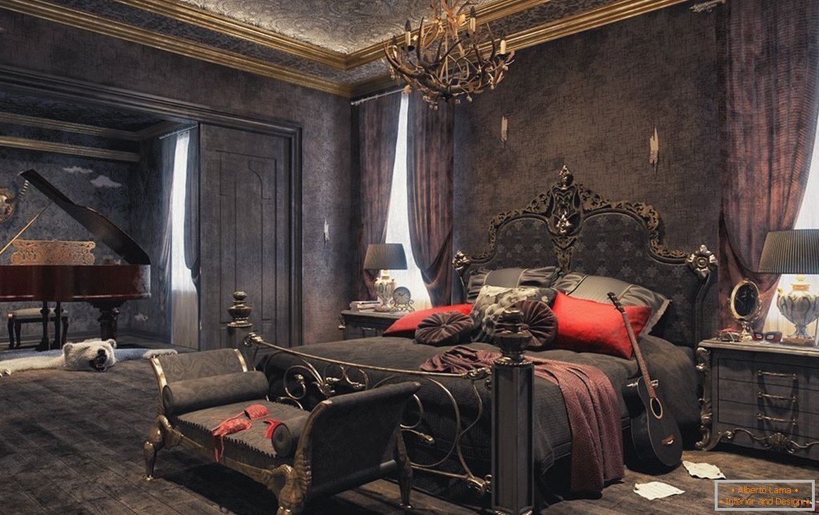 Bedroom in the Gothic style в темных тонах