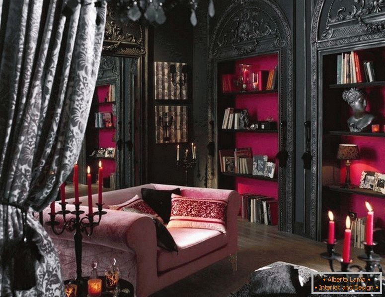 The dark interior of the living room in the Gothic style