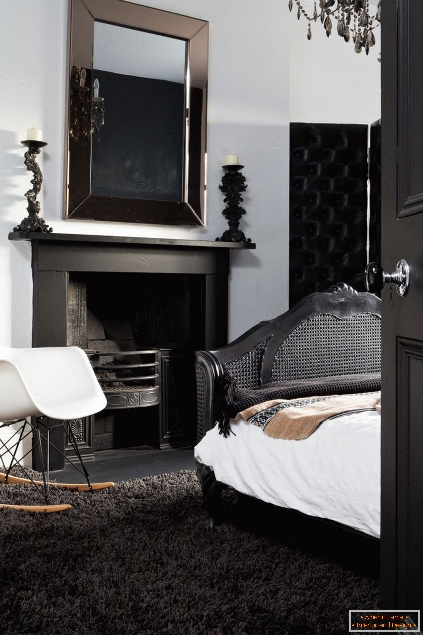 A beautiful combination of black and white in the interior of the bedroom