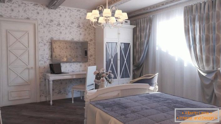 Family bedroom in a rustic style. The subdued light brings romance and warmth into the room.