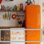 Interior with orange fridge