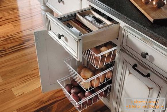 Metal boxes for storing vegetables in the kitchen