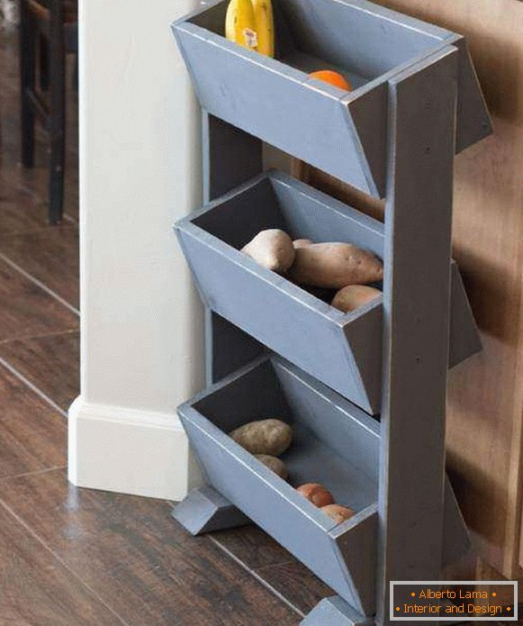 Kitchen shelf with boxes for vegetables and fruits