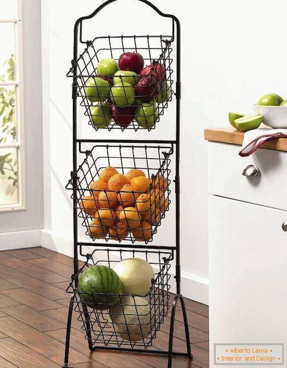 Metal shelf with baskets for vegetables
