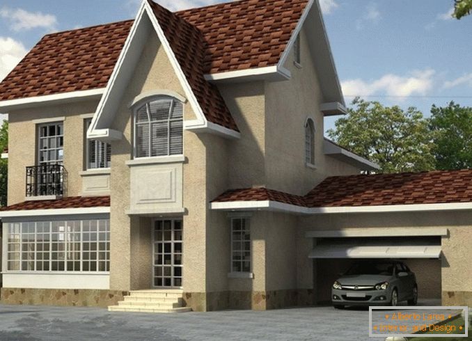 Modern designs of houses with a garage under one roof (ground side) photo