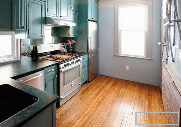 Small kitchen in turquoise color