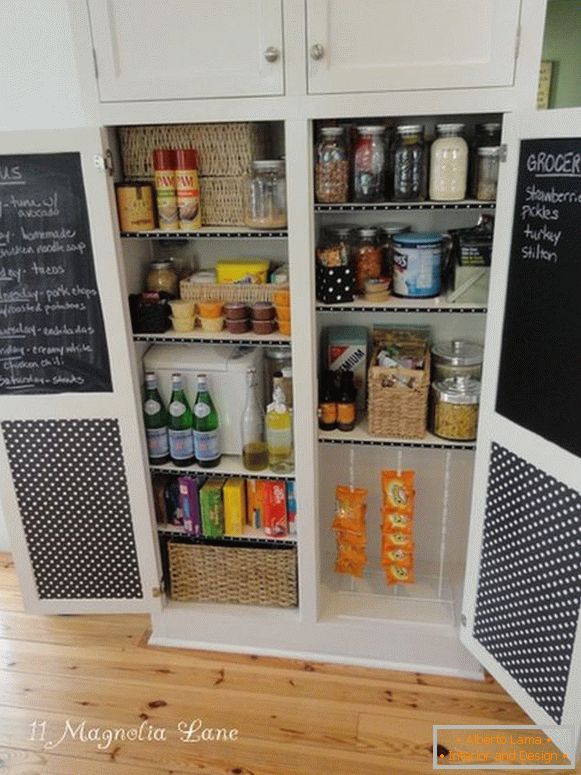 Pantry with chalk planks on the doors