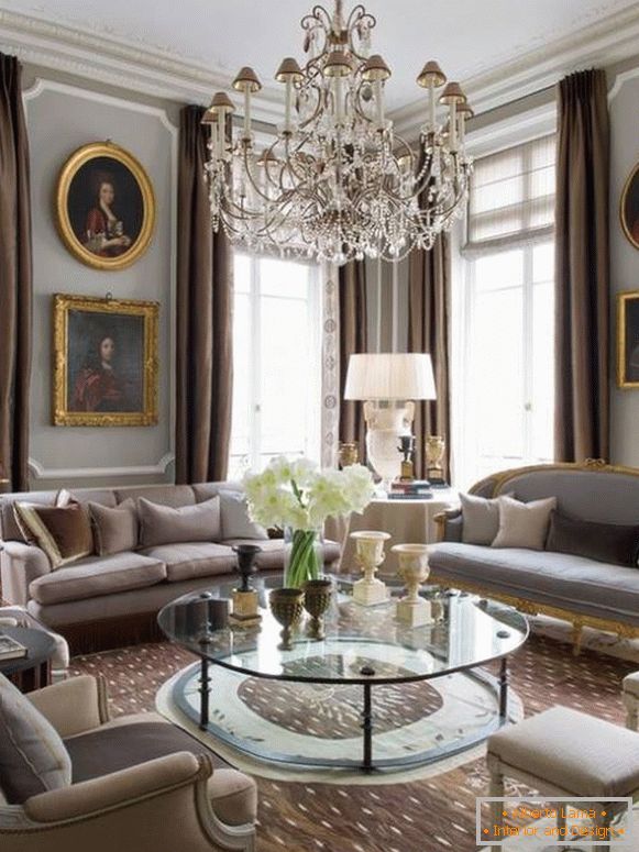 Classic paintings and chandelier as decor