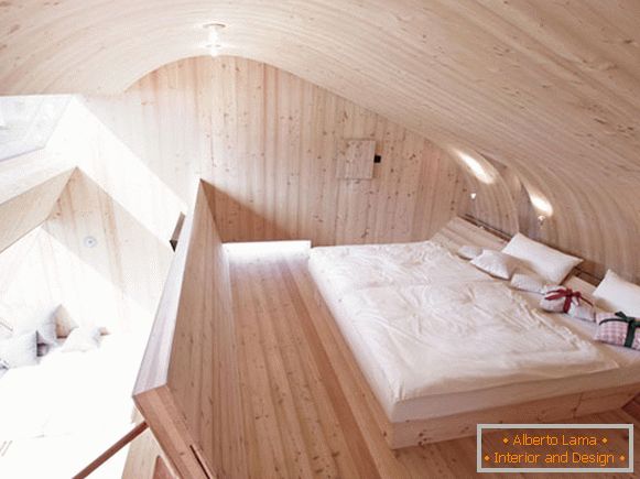 Interior of the bedroom of a small cottage Ufogel in Austria