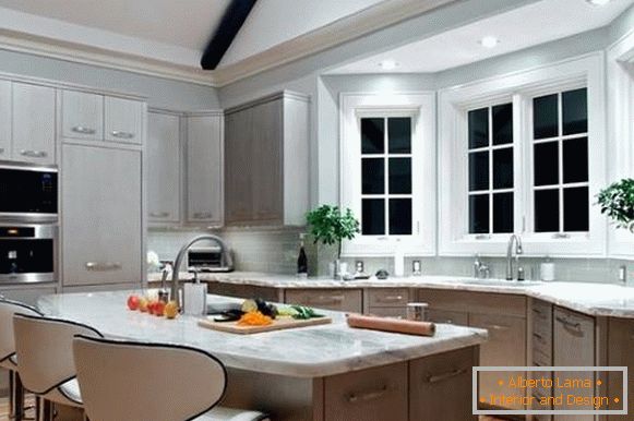 Kitchens with a bay window in the houses: design ideas and photos