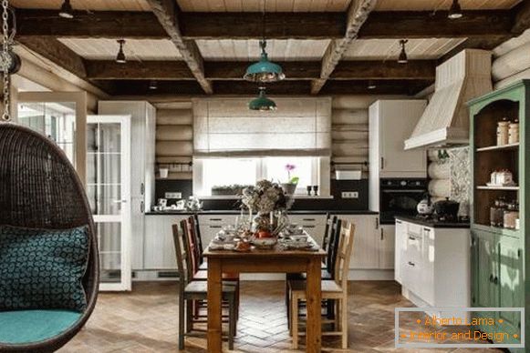 Interior of a wooden house inside - photos in Scandinavian style
