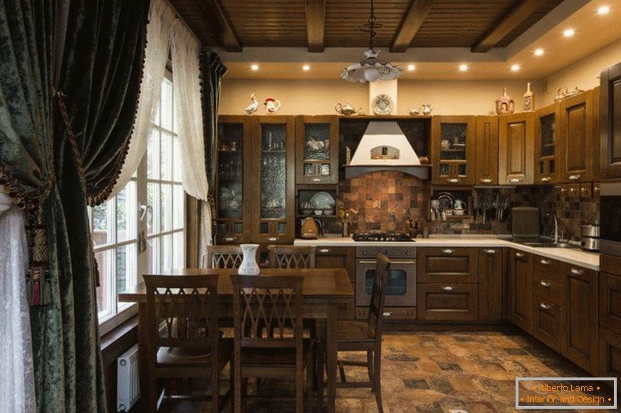 Kitchen with wooden ceiling