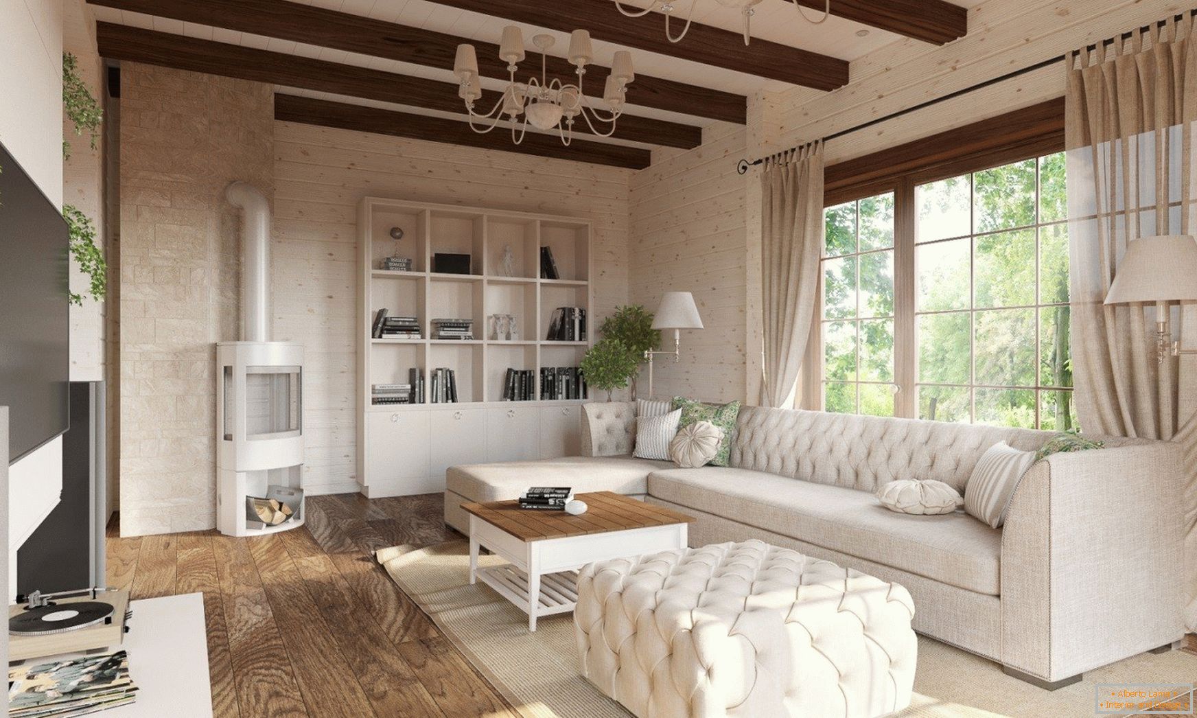 White wood in the living room