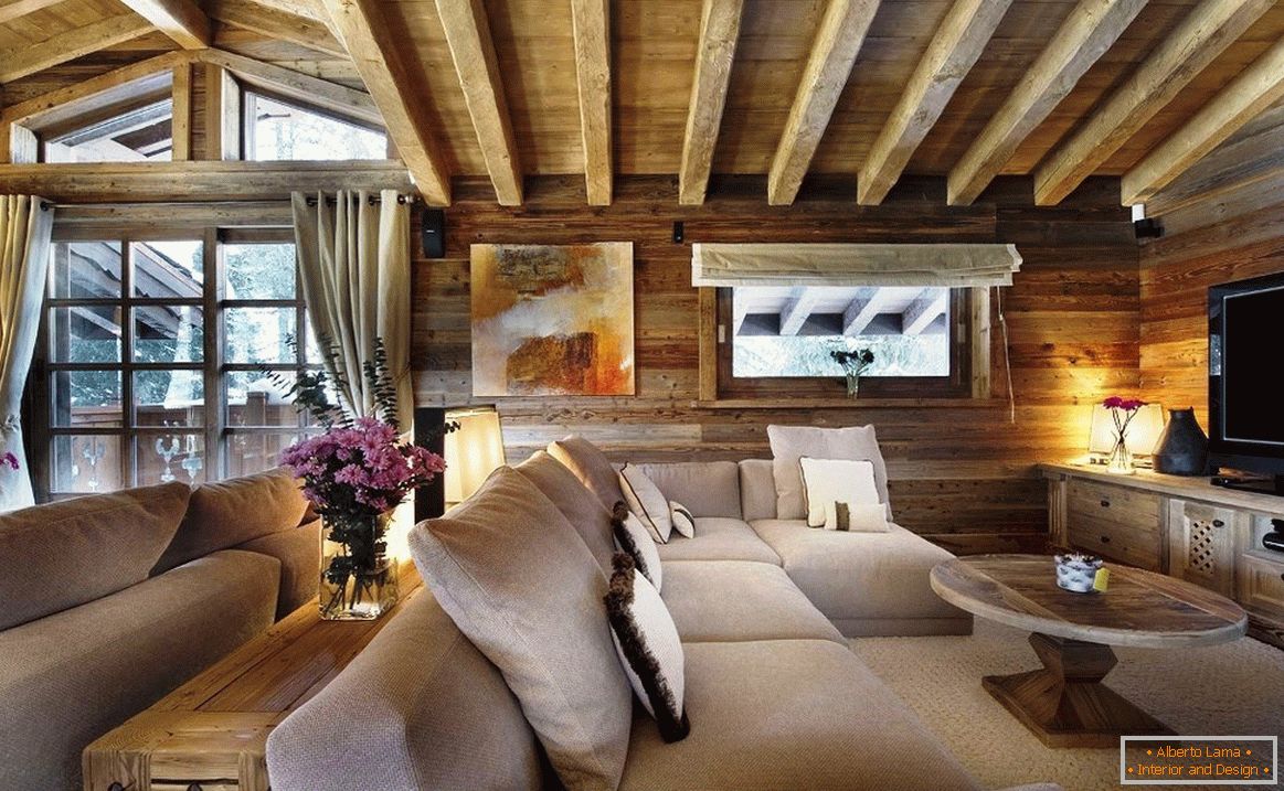 Wooden beams in the ceiling
