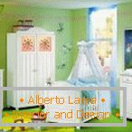 Green interior and white furniture in the nursery