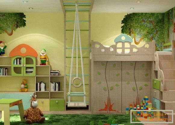 interior with a natural theme of a children's room for a girl of 3 years old