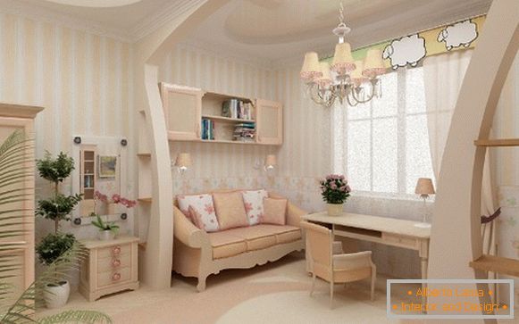 interior with wallpaper for children's room for girls