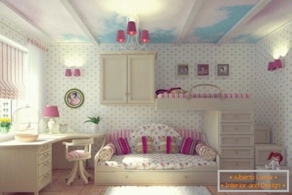 interior with white wallpaper for a children's room for girls