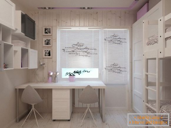 example of the design of a bright interior of a children's bedroom for two children