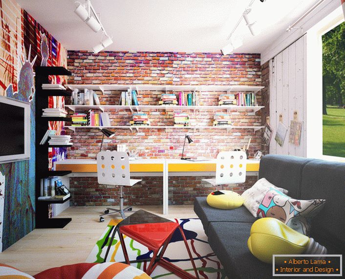 A creative child will appreciate the design of the room in loft style. Bright accents, colorful decorative details, competent lighting indicates the presence of loft style.
