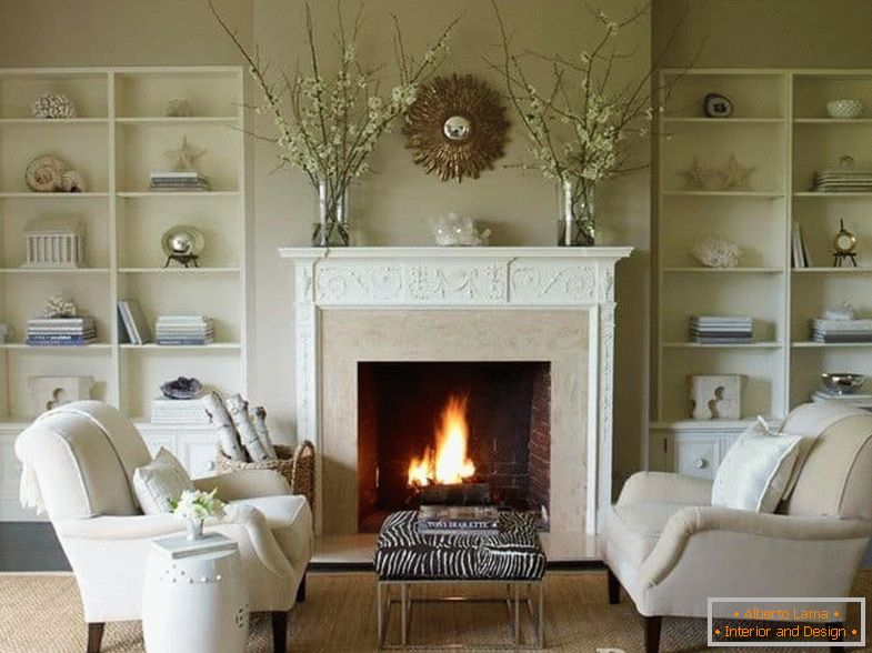 Design of a living room with a fireplace in the house