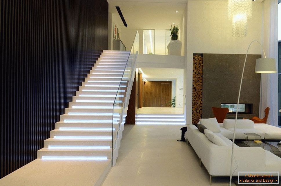 Stairway with illumination in the living room