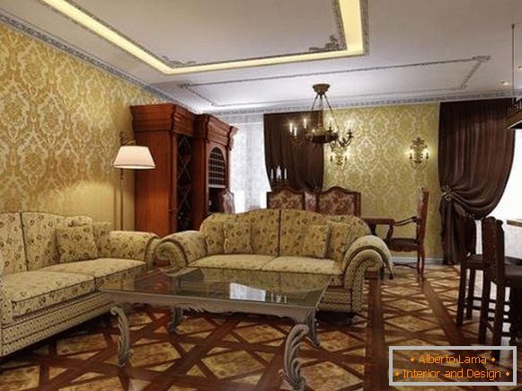 Interior design of the living room in a private house in a classical style - photo selection