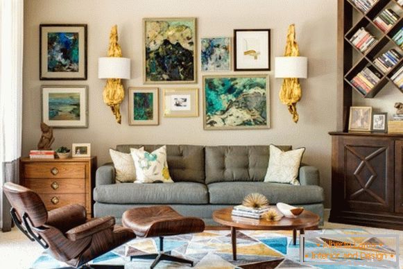 Modern living room design with retro decor